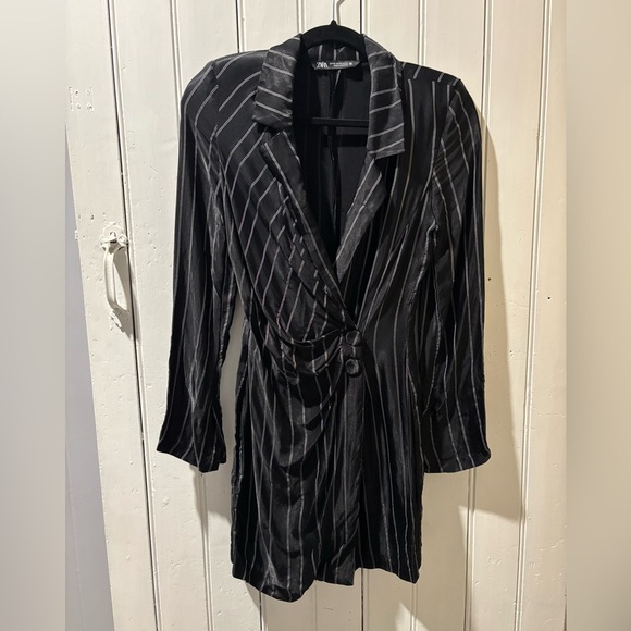 ZARA Black White Striped Blazer Mini Dress - Picture 8 of 13